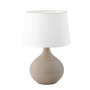Reality Design Martin Cappuccino asztali lámpa, Ø 20 cm, M 29 cm, fehér lámpabúrával és kerámia talppal.