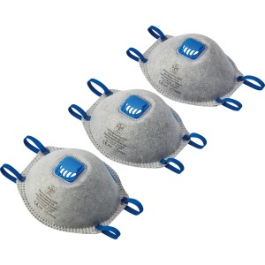3 darabos LUX-TOOLS FFP2 NR Carbon részecskeszűrő maszk kilégző szeleppel és aktívszén szűrővel.