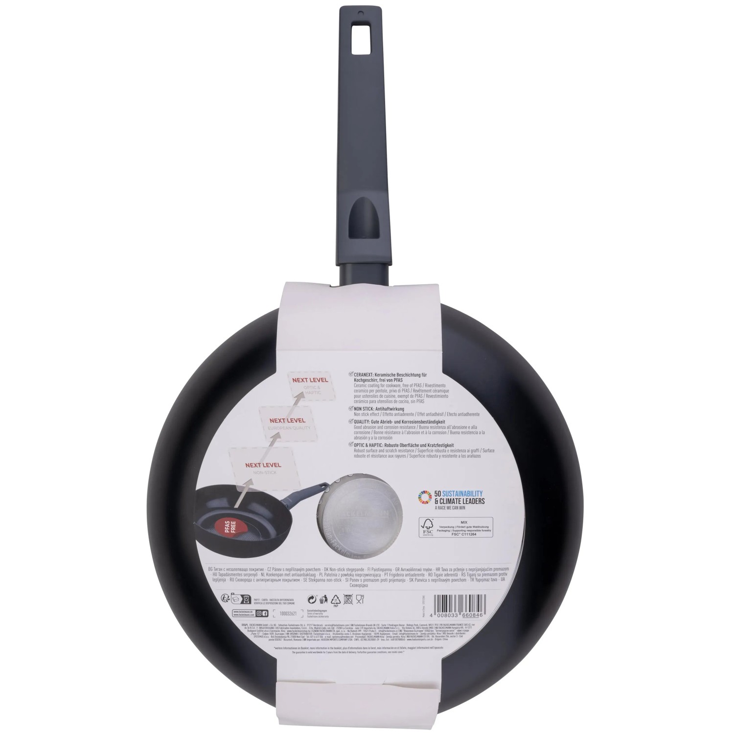 Fackelmann Pan 28 cm statement – keramische gecoate pan – gerecycled aluminium met antiaanbaklaag, honingraatbodemstructuur – voor alle warmtebronnen, inclusief inductie, PFAS-vrij