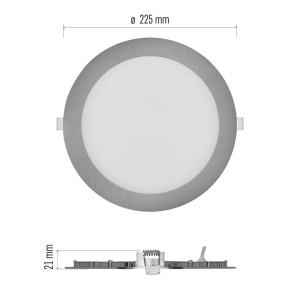 t.b.t. beépíthető lámpa, kerek LED lámpa ezüst kerettel, 225mm átmérő.