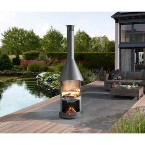 Buschbeck Auckland sötétszürke rozsdamentes acél grill grillráccsal a kertben.