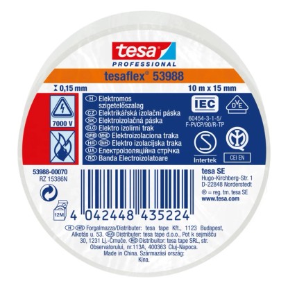 tesa elektromos szigetelőszalag fehér 10 m x 15 mm