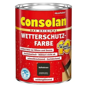 Kávébarna, selyemfényű Consolan időjárásálló festék. Kültéri fafesték, akár 10 év időjárás elleni védelem.