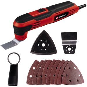 Einhell TC-MG 250 CE multifunkciós szerszám tartozékokkal fűrészeléshez, csiszoláshoz és kaparáshoz.