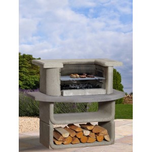 Buschbeck Kingston beton grillrács faszerkezettel a tárolórekeszben.