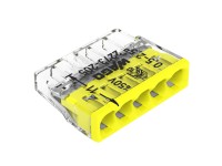 Wago vezetékösszekötő kapocs 5 pólusú 0,5 mm - 2,5 mm átmérő átlátszó-sárga Wago vezetékösszekötő kapocs 5 pólusú 0,5 mm - 2,5 mm átmérő átlátszó-sárga