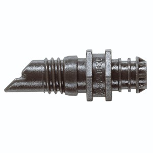 Közelkép egy Gardena 4 l/h végcsepegtetőről Micro-Drip öntözőrendszerekhez.