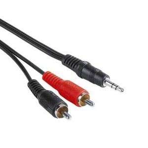 Fekete Hama audio kábel, 3,5 mm-es jack - 2 RCA csatlakozó, 2 m hosszú.