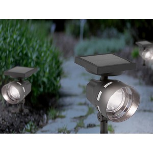 LED Solar Spot Borga: Fekete szolár útvonal fény földbe szúrható tüskével kerthez és ösvényhez.