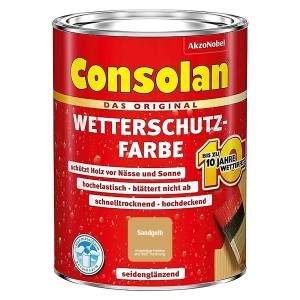 Consolan Időjárásálló festék Homok sárga, selyemfényű, 750ml-es doboz. Kültéri fa festék.
