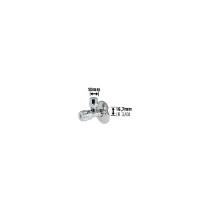 Krómozott mosógép sarokszelep tolórózsával, 16,7 mm (R 3/8) x 10 mm.