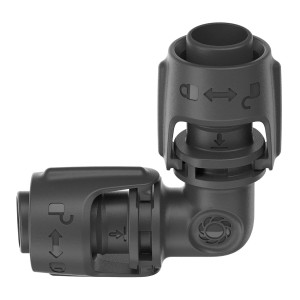 Gardena 13 mm-es L-idom Micro-Drip-rendszerhez, 90°-os szög a cső irányának megváltoztatásához.