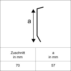 Vázlat egy alumínium fedőlécről (70 mm x 1000 mm-es vágás) tetőlemezek méreteivel.