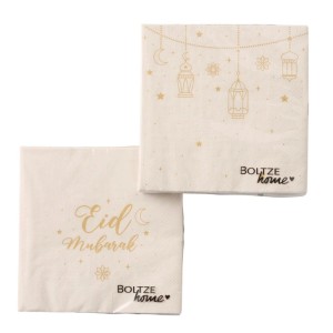 Boltze Eid Mubarak szalvéták, 2-féle válogatásban, bézs/arany arab motívumokkal, 20 darab.