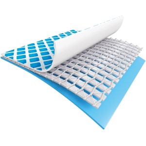 Közelkép az Intex Frame Pool Family medencefóliájáról, amely a robusztus anyagszerkezetet mutatja.