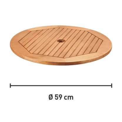 Kerek, barna Greenville kerti asztallap, Ø 59 cm, napernyő tartó lyukkal.