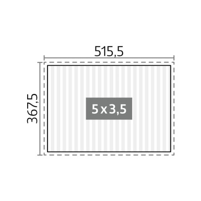 A Biohort 5 x 3,5 m-es sötétszürke-ezüst pergolájának vázlata méretekkel.
