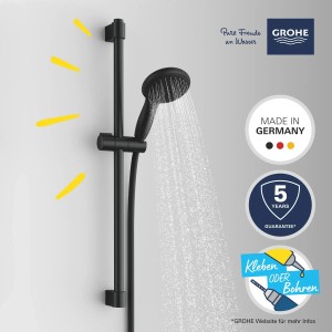 Grohe Vitalio Start 110 zuhanyszett, matt fekete, zuhanyrúddal és két sugárral.