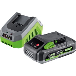 LUX-TOOLS akkumulátor indítókészlet: 20V 4Ah akkumulátor és töltő elektromos szerszámokhoz.