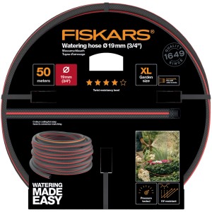Fiskars locsolótömlő 19mm (3/4 hüvelyk), 50 méter, XL méretű kerthez. Rugalmas kerti tömlő öntözéshez.