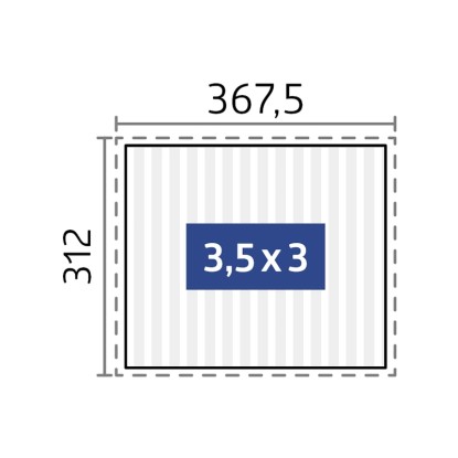 Műszaki rajz a fehér Biohort pergola 3,5 m x 3 m méretekkel.