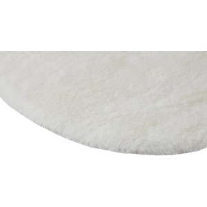 Fehér kerek műszőrme ülőpárna (Ø 35 cm) bolyhos felülettel. Ideális székekre és dekorációhoz.