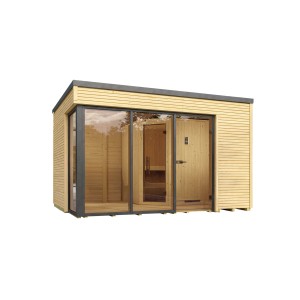 Weka Design szaunaház Cubilis üvegfronttal, 388x314cm, 9kW-os kályha szettel.