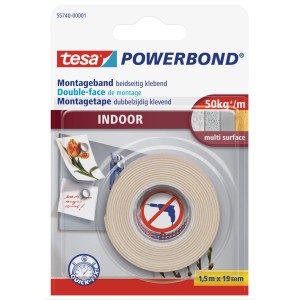 Tesa Powerbond beltéri szerelőszalag, 1,5 m x 19 mm, extra erős tartáshoz beltérben.
