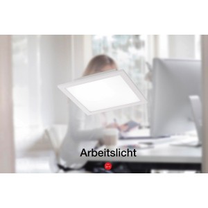 Fehér, applikációval vezérelhető Just Light Lolasmart-Flat LED panel 30x30 cm használat közben.