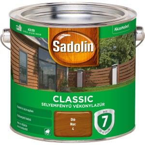 Sadolin Classic időjárásálló festék, dió színben, kültéri használatra.