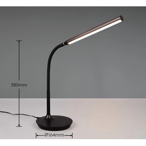 Fekete LED asztali lámpa Toro flexibilis karral, dimmelhető és állítható fényszínnel.