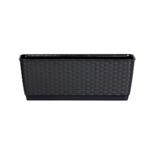 Antracit Prosperplast Ratolla Case virágláda, 30 cm, rattan hatású alátéttel.