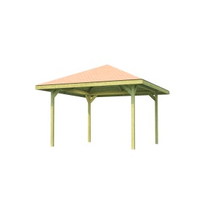 Weka Gartenoase 651: Fa pavilon piros zsindellyel, 380x380 cm. Ideális kertbe és pihenésre.
