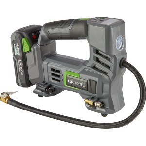 LUX Akkus kompresszor 1PowerSystem A-LP-20 Solo, szürke kompresszor akkumulátorral és tömlővel.