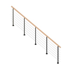 StarWood Kos fém korlát bükkfa kapaszkodóval, fekete, 425 cm, lépcsőkhöz és galériákhoz.