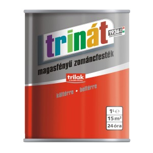 Doboz piros, magasfényű Trinat zománcfesték beltéri és kültéri használatra. 1 liter, 15 m²-re elegendő.