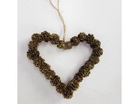 Dekor szív forma fenyőtobozból 22 cm x 3 cm arany