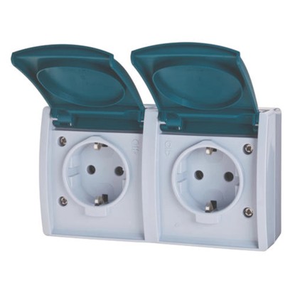 BuschJäger csatlakozóaljzat, 2 részes, vakolatra szerelhető, IP 44 Ocean Sorozat