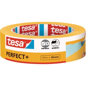 tesa® Perfect+ festőszalag 50m x 30mm tekercs, sárga maszkolószalag éles festékélekhez.