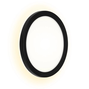 Kerek, fekete Brilo LED kültéri lámpa Frankfurt, Ø 21 cm, háttérvilágítás effektussal.