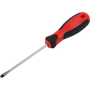 4 mm x 100 mm-es lapos csavarhúzó piros-fekete műanyag nyéllel.