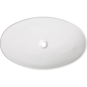 Fehér, ovális baliv WBA-7060 pultra szerelhető mosdó (70x42cm) kerámiából, csaplyuk nélkül.