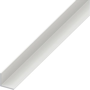 Fehér PVC szög 25x25x1,8 mm, 2 m hosszú, különféle beltéri alkalmazásokhoz.