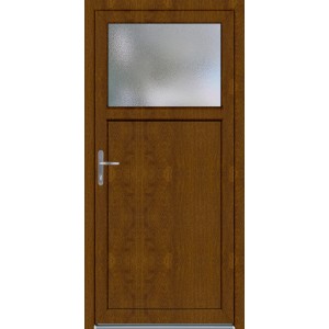 Műanyag K504 Golden Oak mellékbejárati ajtó üvegelemmel és kilinccsel.