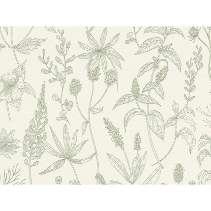 Zöld rajzolt levél mintás tapéta 10 m x 0,53 m