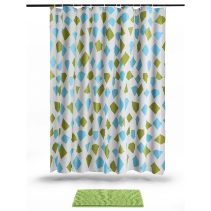 Baliv fürdőszobaszőnyeg és zuhanyfüggöny készlet PEVA Chenille zöld mintás