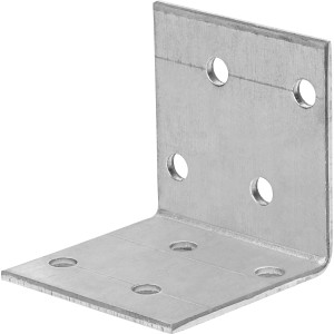 Horganyzott sarokösszekötő 40x40x40 mm lyukakkal faszerkezetekhez.