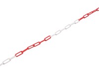 Kordonlánc műanyag 6 mm átmérő x 42 mm piros-fehér  - méteráru