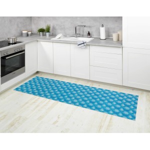 Wenko Flow kék fürdőszobaszőnyeg 65x200 cm műanyag fürdőszobában
