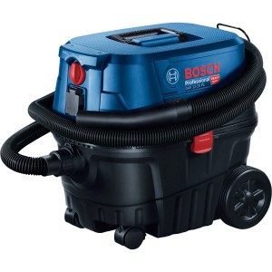 Bosch Professional GAS 12-25 PL nedves/száraz porszívó, kék/fekete, feltekert tömlővel.